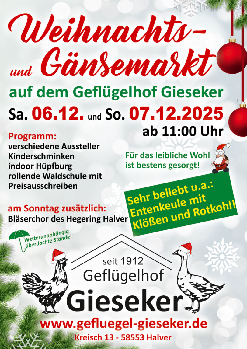 Weihnachts- und Gänsemarkt bei Gieseker 6.12. und 7.12.2025